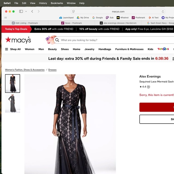 Alex Evenings: Sequined Lace Mermaid Sash Gown (NWT) - Picture 3 of 11